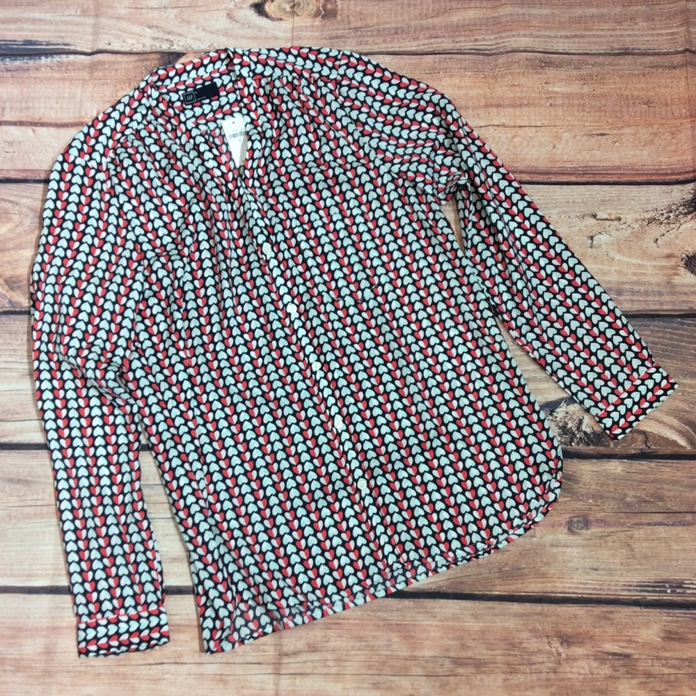 Gap Long Sleeve Button Front Heart Blouse Size M